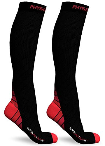 Physix Gear Compression Socks 20-30 mmHg - Men & Women - Running, Nurses, Shin Splints, Flight, Travel - color: Black/Red, size: Small-Medium