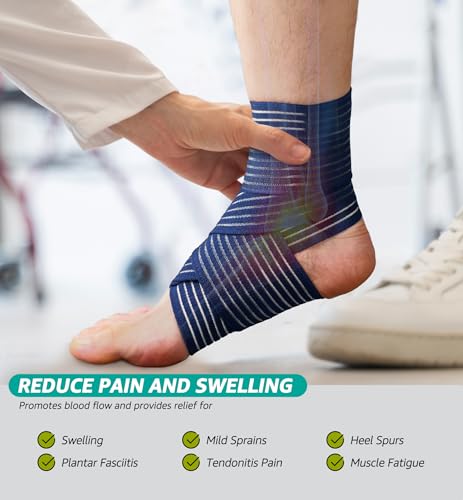 HiRui Foot & Ankle Brace 2 Pack, Adjustable Compression Wrap for Men & Women – Helps with Sprains, Plantar Fasciitis, Achilles Tendonitis, Arthritis, Running, Sports, Gym – Fits in Shoes (Navy Blue) - color: Navy Blue