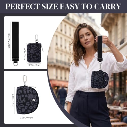 VUTUXA KeyChain Wallet Wristlet For Women Mini Zip Dual Pouch Coin Purse - color: black leopard+black leopard