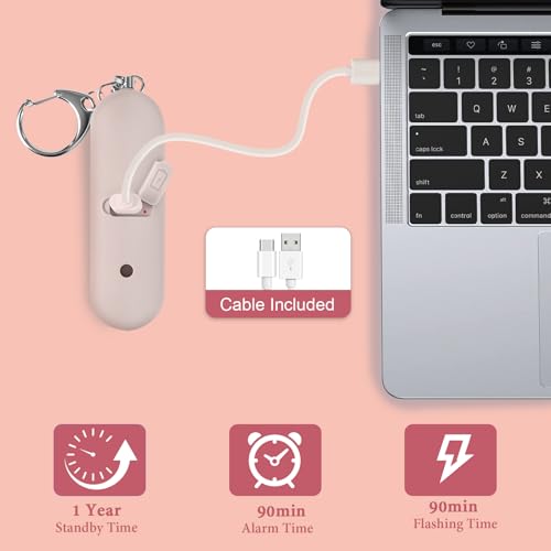 Personal Safety Alarm - Waterproof Rechargeable Security Alarm - 140dB Extra Loud Siren & Strobe Light - Self Defense Keychain - Gift for Women, Teenagers, College Girls, Seniors (Pink) - color: Pink