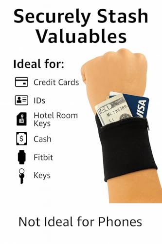 Secret Stash Wrist Wallet – Hidden Zipper Pocket Wristband for Women and Men Safely Hide Cash, Keys, or Cards | Discreet Travel & Workout Wrist Safe for Running, Hiking, Festivals Arm Pouch Ankle