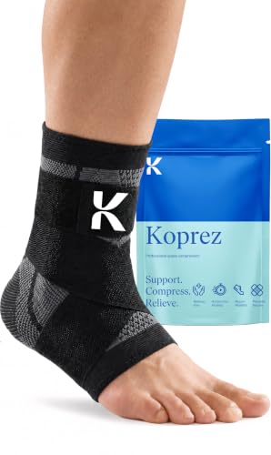 Koprez Ankle Compression Sleeve & Ankle Brace for Plantar Fasciitis Relief - color: Black, size: Medium