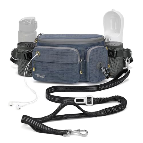 TUDEQU 4-in-1 Hands Free Dog Leash with Large Fanny Pack for Large Dogs - color: GREY BLUE