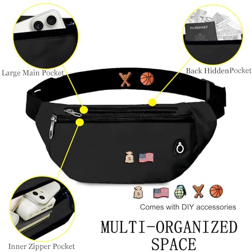Fanny Pack for Women Men,Crossbody Water Resistant Sports Waist Bag Pack - color: 2pack-black/blue