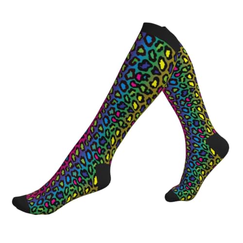 Compression Socks Knee High Circulation Support Socks For Women Men Athletic Running Hiking Cycling - color: Leopard