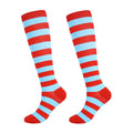 Junely Compression Socks for Women Knee High Striped Polka Dot Stockings - color: Red Blue