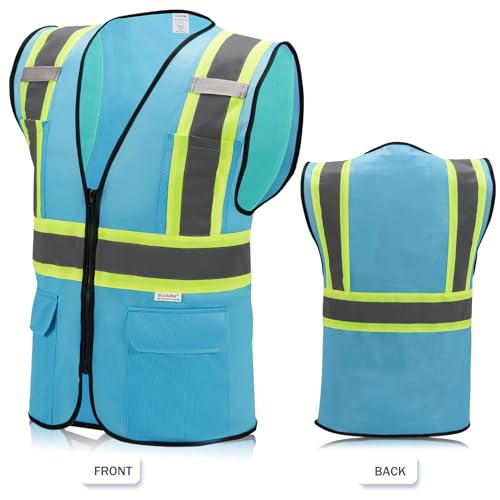 High Visibility Reflective Safety Vest with Zipper and Pockets Sky Blue,M - color: Sky Blue, size: Medium