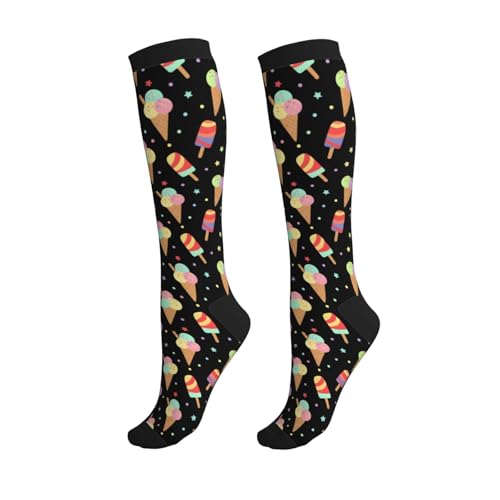Patterned Knee High Socks for Women Men Athletic Running Travel Work - color: Sweet Summer Ice Cream