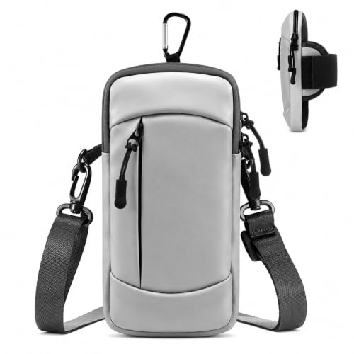 Cell Phone Holder with Arm Band, 2-in-1 Crossbody Bag for Running Walking - color: Silver Gray