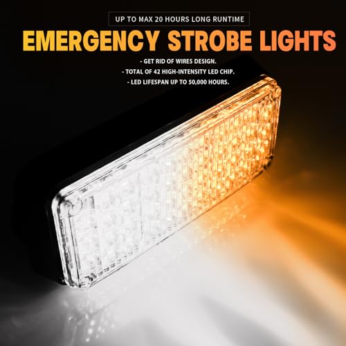 Amber/White Magnetic Flashing Strobe Lights/w Controller, 2-Pcs - color: 2pcs Amber/White
