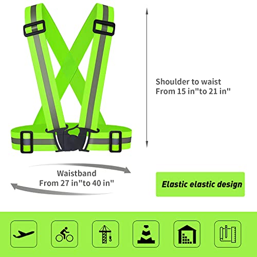 2 pcs Reflective Vest, Adjustable High Visibility Reflective Safety Straps Gear for Run, Cycling,Pet Walking - color: Green