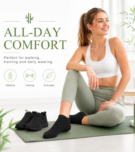 floconssy Ankle Socks for Women, Bamboo Viscose Cushioned Running Socks - color: 2 Black and 3 White, size: 9-11