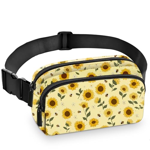 Sunflower Fanny Pack Women Fashion Belt Bag Waterproof Adjustable Strap Waist Pouch Casual Workout Travel Cycling Running - color: Gold