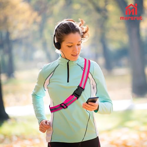 5 Pcs Reflective Belt or Sash, PT Belts Lights for Running At Night Safety Visibility Adjustable Lightweight Vest Waist Glow Straps for Cycling Walking Fit Women Men Kid (Black Blue Pink Green Orange)