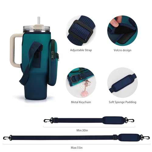 GOEWY Water Bottle Carrier Bag for Stanley Cup 40/30oz with Phone Pockets - color: Indigo, size: 30oz