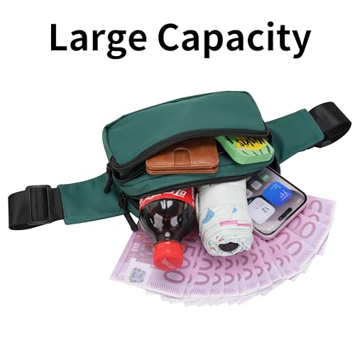 Fanny Pack Nylon Mini Belt Bag Everywhere Belt Bag for Women Water Repellent Waist Packs Crossbody Bags with Adjustable Strap - color: Green