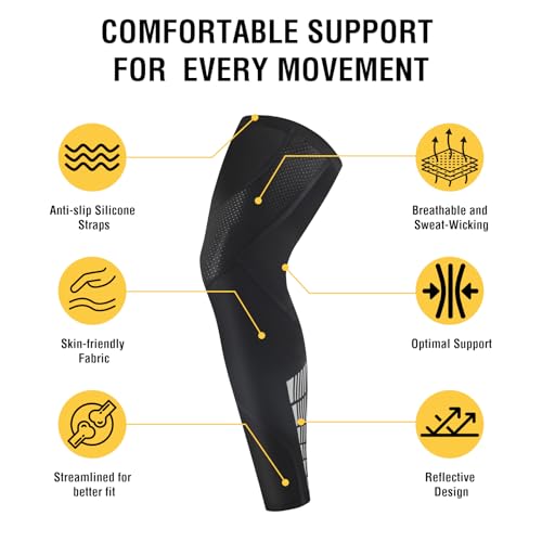 NuCamper Full Leg Compression Sleeve for Men Women 2 Pack Leg Sleeves - color: Black, size: Large