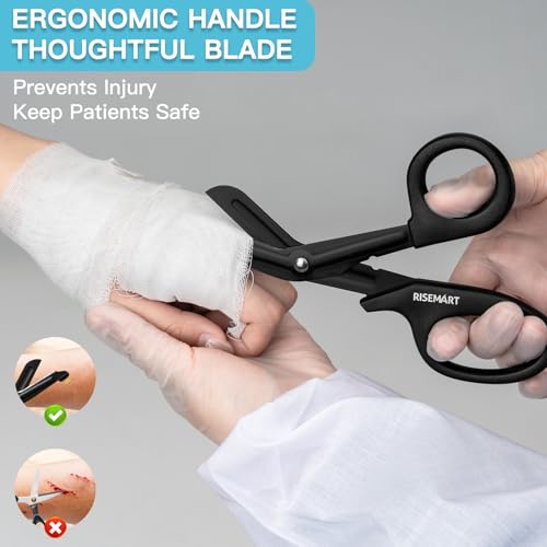 RISEMART 2 Pack Trauma Shears 7.5 Inches Stainless Steel Bandage Scissors - color: Black+black