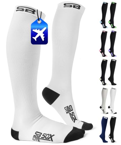 SB SOX Lite Compression Socks for Flying (15–20 mmHg) - color: White/Black, size: L/XL
