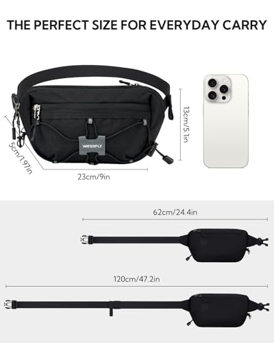 WATERFLY Small Fanny Pack RFID Blocking Travel Hiking Crossbody Waist Bag - color: Black