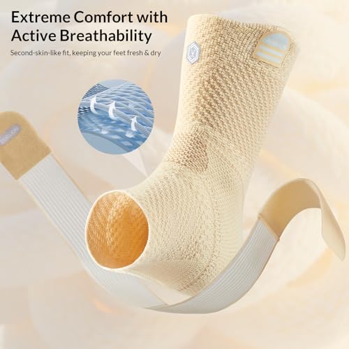 ZOELION Ankle Brace Compression Support with Removable Fishnet Strap, 3D Knit Plantar Fasciitis Relief Achilles Tendonitis Brace, Ankle Compression Sleeve for Pain Relief & Injury Healing, Beige/S - color: Beige（Pack of 1）