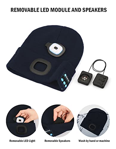 Wmcaps Bluetooth Beanie with LED Light and Headphones, Christmas Tech Gifts - color: Navy Blue