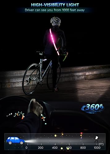 Fokia Kunbio LED Reflective Belt Sash for Walking at Night,Running Safety Gear LED Light Up Running Belt for Runners Walkers - color: Pink