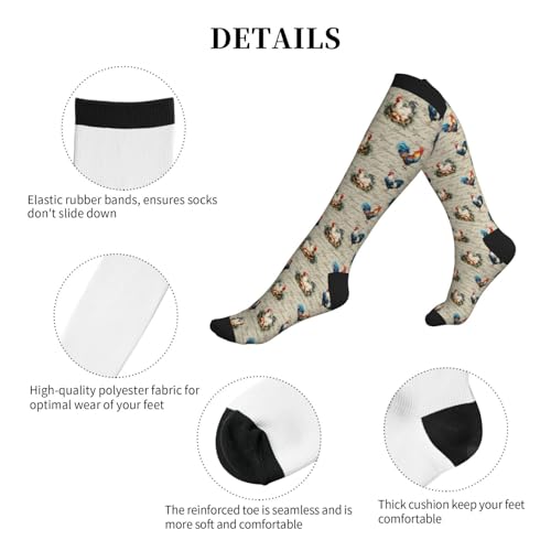 Compression Socks Knee High Support Socks Women Circulation Stockings for Athletic Running Cycling Flying - color: Farmhouse Rooster