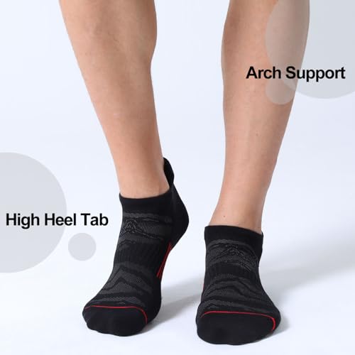 FITRELL Men's 6 Pack Ankle Running Socks Low Cut Cushioned Athletic Sports Socks 7-9/9-12/12-15 - color: Black+red, size: 12-15