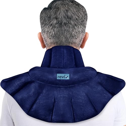 REVIX Microwavable Heating Pad for Neck Shoulders & Back, Moist Heat, Navy - color: Navy