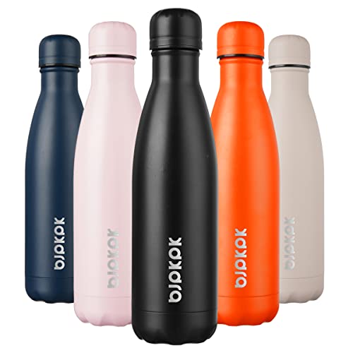 BJPKPK 17 oz Insulated Water Bottle, Stainless Steel Flask, Leak Proof - color: A-Midnight black, size: 17 Ounces