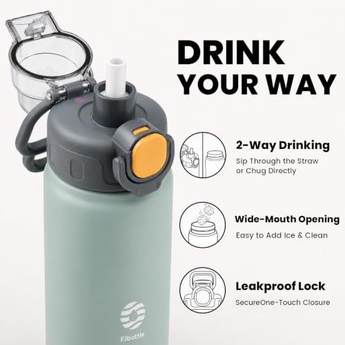Fjbottle Insulated Water Bottle with Handle 20 oz Straw Flip Top Lid - color: 03 Peacock Green, size: 20 Ounces