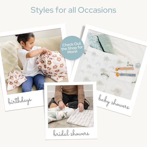 Gather & Knot Drawstring Gift Bags | 20" Large 12" Small | Premium Canvas | Reusable Fabric Wrap for Boys Birthdays, Baby Shower | Construction - color: Construction