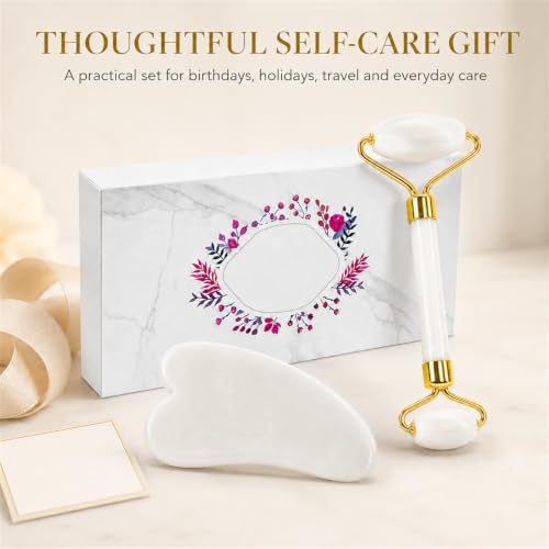 Jade Roller for Face & Gua Sha Set - color: White