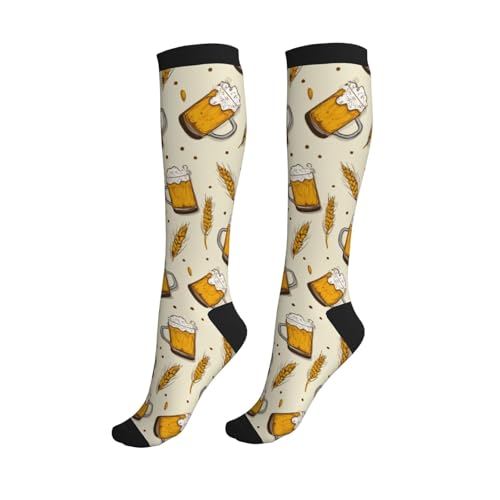 Compression Socks Knee High Circulation Support Socks For Women Men Athletic Running Work Hiking Cycling Travel - color: Beer