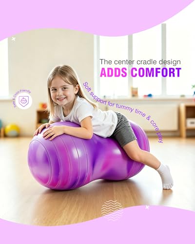 ZOOJOY Peanut Ball for Kids and Adults, 18/20Inch Anti-Burst Exercise Ball - color: Pink & Purple, size: 35 x 18 Inch