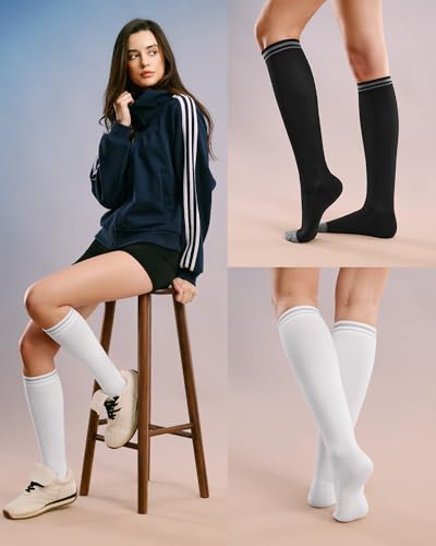 FITRELL 15-20mmHg Compression Socks for Women & Men 4 Pairs - color: White*2+black*2, size: Small-Medium