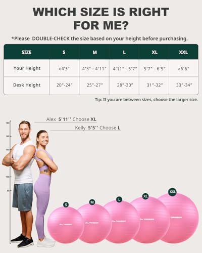 Trideer Yoga Ball for Exercise, Pregnancy, Exercise Ball, Pump Included - color: Pink, size: L(23-26ines/58-65cm)