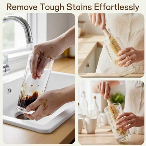 Wooden Bottle Brush - L-Shape Long Handle Cup Scrubber for Water Bottles, Decanters & Glassware - Beech Wood Kitchen Cleaning Tool (Multipack) (4) - size: 4 Pack - L-Shape Brushes