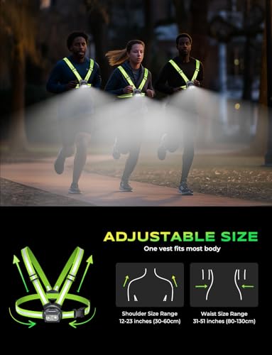 Viccux 500LM High-Vis Running Lights for Runners with Rear Light, Adjustable 45° Beam & 360° Reflective Vest, IPX4 Waterproof Running Vest Light for Night Walking/Cycling/Jogging, 3.5-20Hrs Runtime