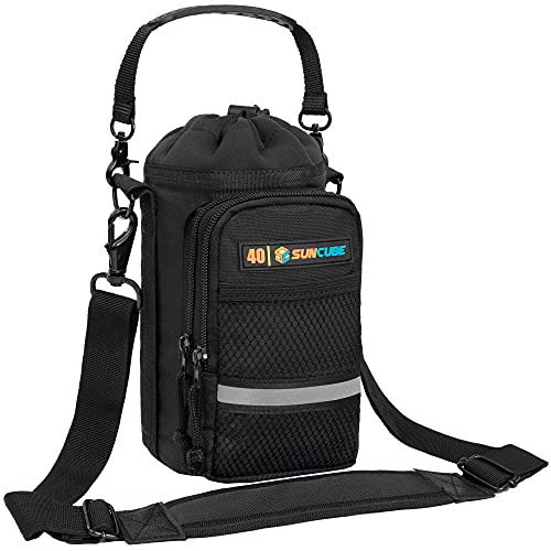 SUN CUBE Insulated Water Bottle Carrier Bag with Strap, Crossbody Sling - color: Black, size: 40 oz