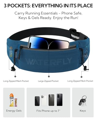 WATERFLY Running Belt Fanny Pack, Runner Race Belt with Bib Clip Dark Blue - color: Dark Blue