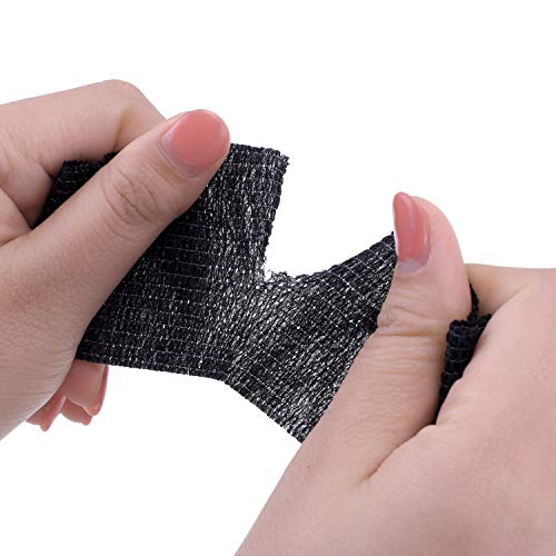 12 Pieces Self Adhesive Bandage Wrap Tape Stretch Self Adherent Cohesive Toe Tape for Sports, Wrist, Ankle, 5 Yards Each (Black, 2 Inches)