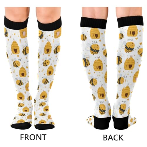 Wusikd Milk Cow Compression Socks for Women and Men Circulation Flowers Long Socks for Athletic Running 2 - color: Bee