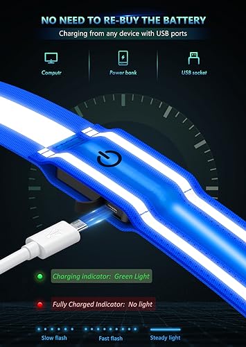 Fokia Kunbio LED Reflective Belt Sash for Walking at Night,Running Safety Gear LED Light Up Running Belt for Runners Walkers - color: Bule