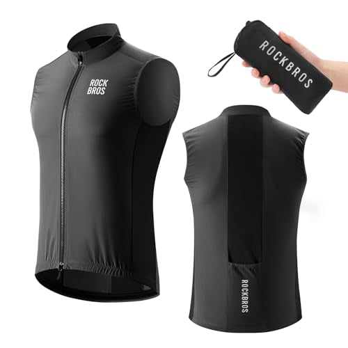 ROCKBROS Men's Cycling Vest Lightweight Windbreaker Bike Vest with Pocket - color: Black, size: Large