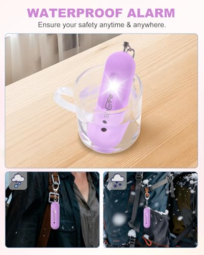 Personal Safety Alarm for Women - Waterproof Rechargeable Security Alarm - 140dB Extra Loud Siren with SOS Strobe Light - Self Defense Keychain for Women Girls Teens Seniors - color: Purple
