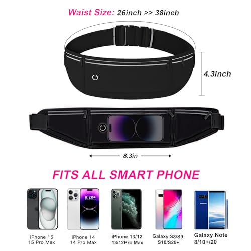 Slim Running Belt for Women Men,Runners Fanny Pack Phone Holder,Money Belt,Running Gear Accessories,with 3 Pockets(Black) - color: Black