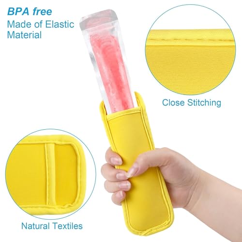 JANYUN 24 Pack Yellow Popsicle Bags Ice Pop Sleeves Antifreezing Holder - color: Yellow