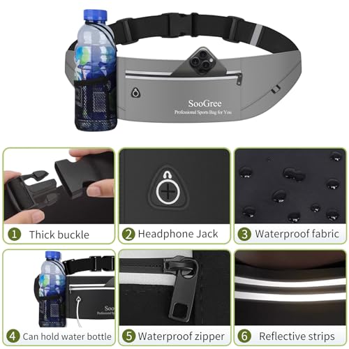 Men Women Slim Running Belt Fanny Pack,Zipper Waterproof Running Waist Pack,Ultra Light Reflective Phone Holder,Sport Workout Exercise Belt Bag for Running Walking Cycling Camping Gym (GSP1198-Gray) - color: GSP1198-Gray